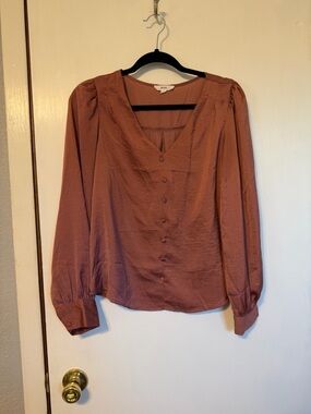 mine Dusty Rust Button-Front V-Neck Blouse